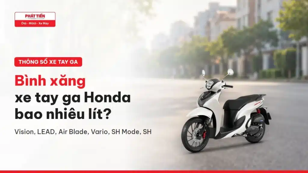 Xe tay ga Honda SH Mode màu trắng đen trên đường phố cùng tiêu đề Bình xăng xe tay ga Honda bao nhiêu lít