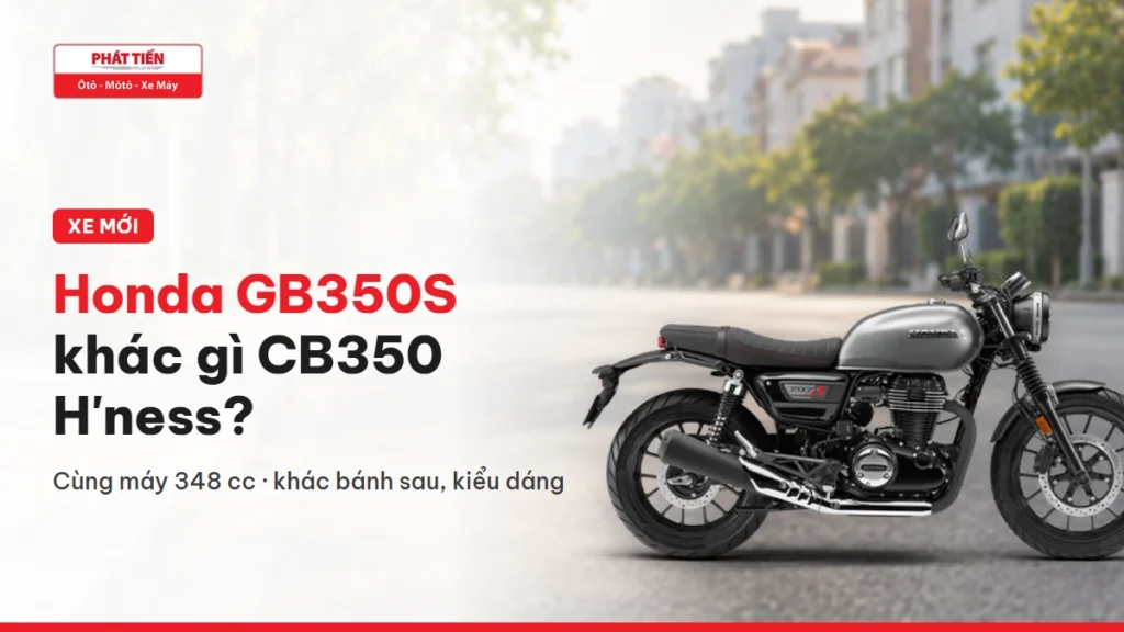 Honda GB350S màu Bạc Đen nhìn ngang trên đường phố