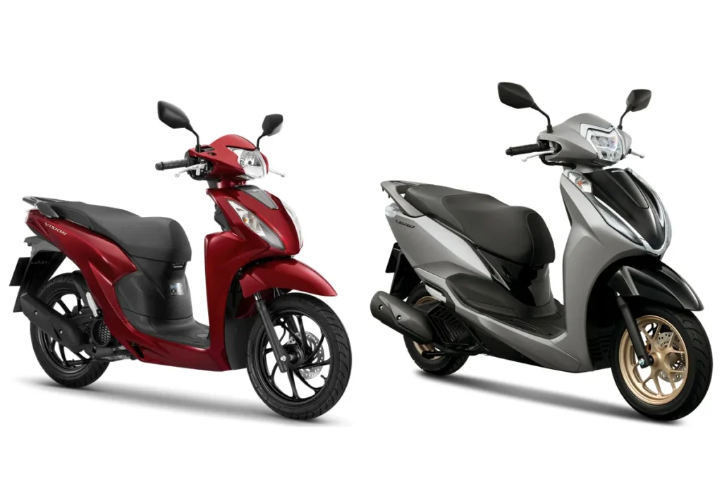 Honda Vision bản Cao cấp màu Đỏ xám và Honda LEAD ABS bản Đặc biệt màu Bạc Đen