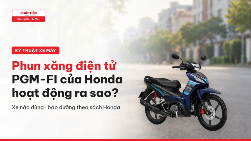 Xe Honda Wave RSX FI trên đường phố cùng tiêu đề Phun xăng điện tử PGM-FI của Honda hoạt động ra sao