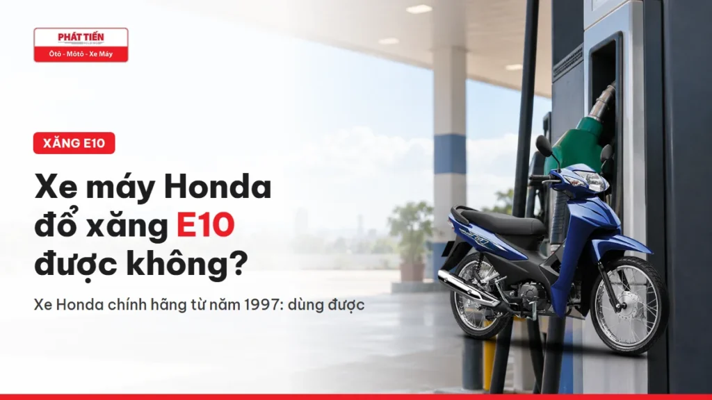 Xe máy Honda Wave Alpha cạnh trụ bơm xăng, tiêu đề xe máy Honda đổ xăng E10 được không
